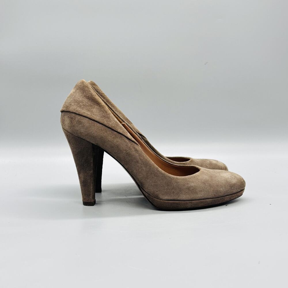 Les Venues Shoes Women 5.5 Brown Suede Cone Heel Pumps Round Toe Slip On Comfort
